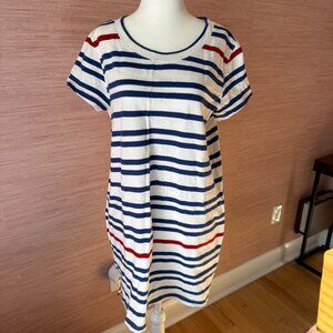 White & Warren Striped Ted White & Blue Cotton Popover Shirt Dress M